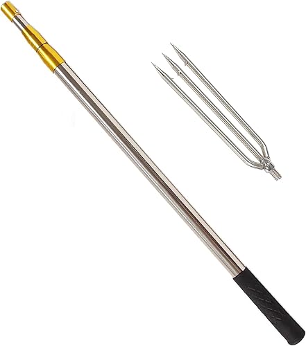Fish Gaff - Cañas telescópicas de 6.2 pies con 1 a 3 dientes, lanza de pesca de mar y hielo, arpones de dientes invertidos de acero inoxidable,