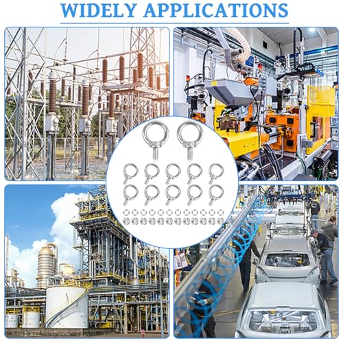 Ringschraube M6, 12 Stück Augenschraube 304 Edelstahl mit Muttern und Unterlegscheiben Ösenschraube Rostfrei Hardware Ringschrauben für Rolle Des Befestigens Und Hängens