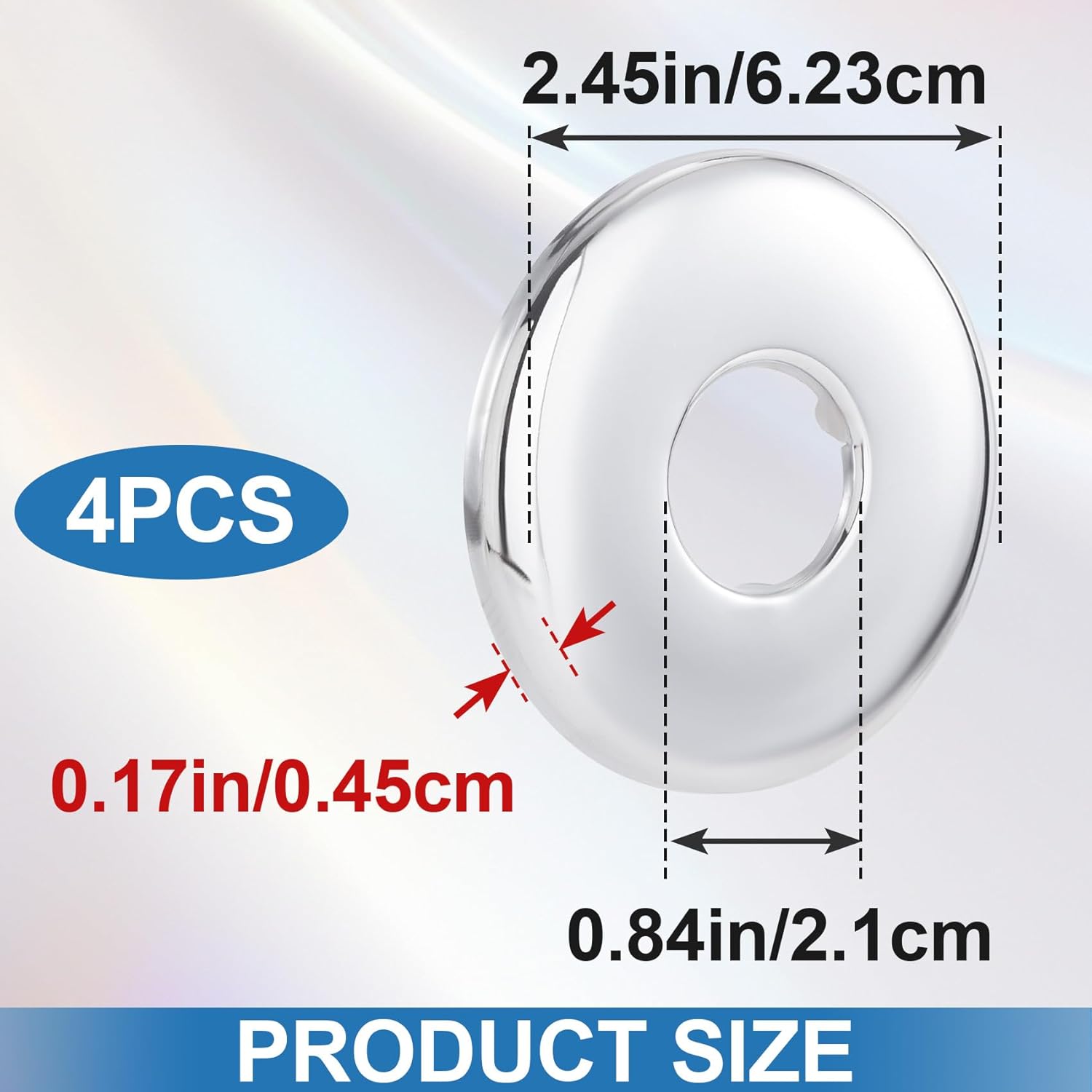 PAGOW 4 Pcs Stainless Steel Shower Arm Flange, Round Escutcheon Plate, Shower Pipe Covers for Bathroom, Shower Faucet Cover Plate for Shower Arms, Pipes - Silver (OD 2.45in, ID 0.84in)
