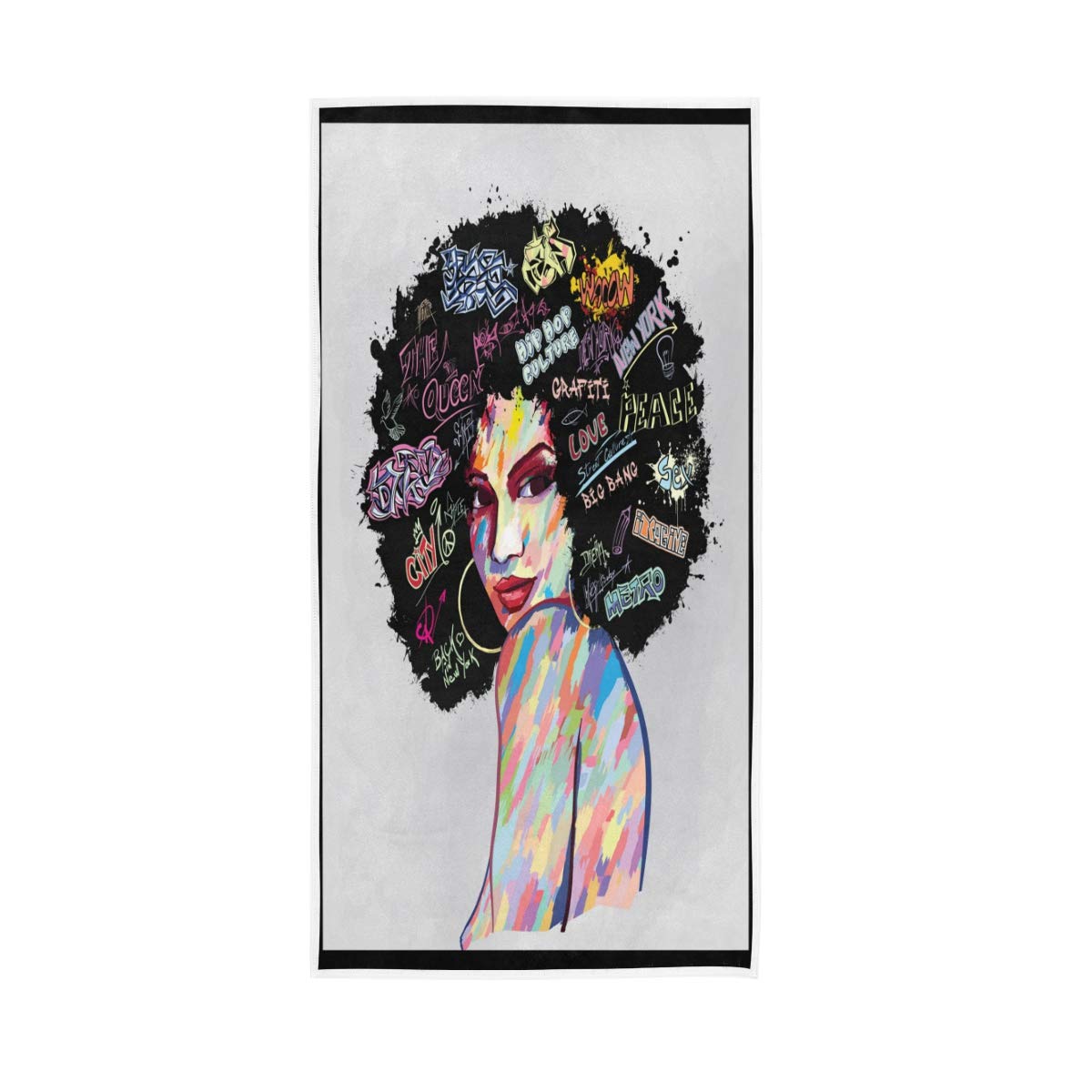 HUYGD Hand Towels Cotton Watercolor African Women Soft Towel Multipurpose Bathroom Beach Towel for Home Kitchen Swim Spa Gym, 30x15 inch