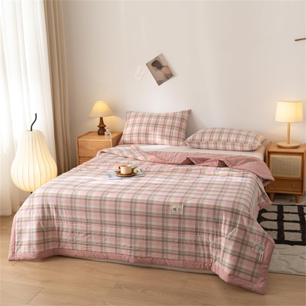 VUIKLCty Retro Checked Quilted, Reversible, Soft Microfibre, Machine-washable Duvet Cover (duvet Not Included)(Pink,150x200cm)