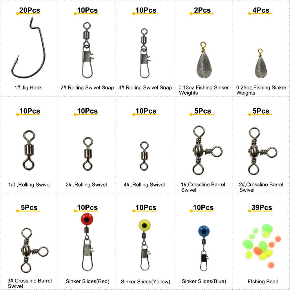 210Pcs Boîte Kit D'accessoires De Pêche, Compris Les Crochets, Bullet