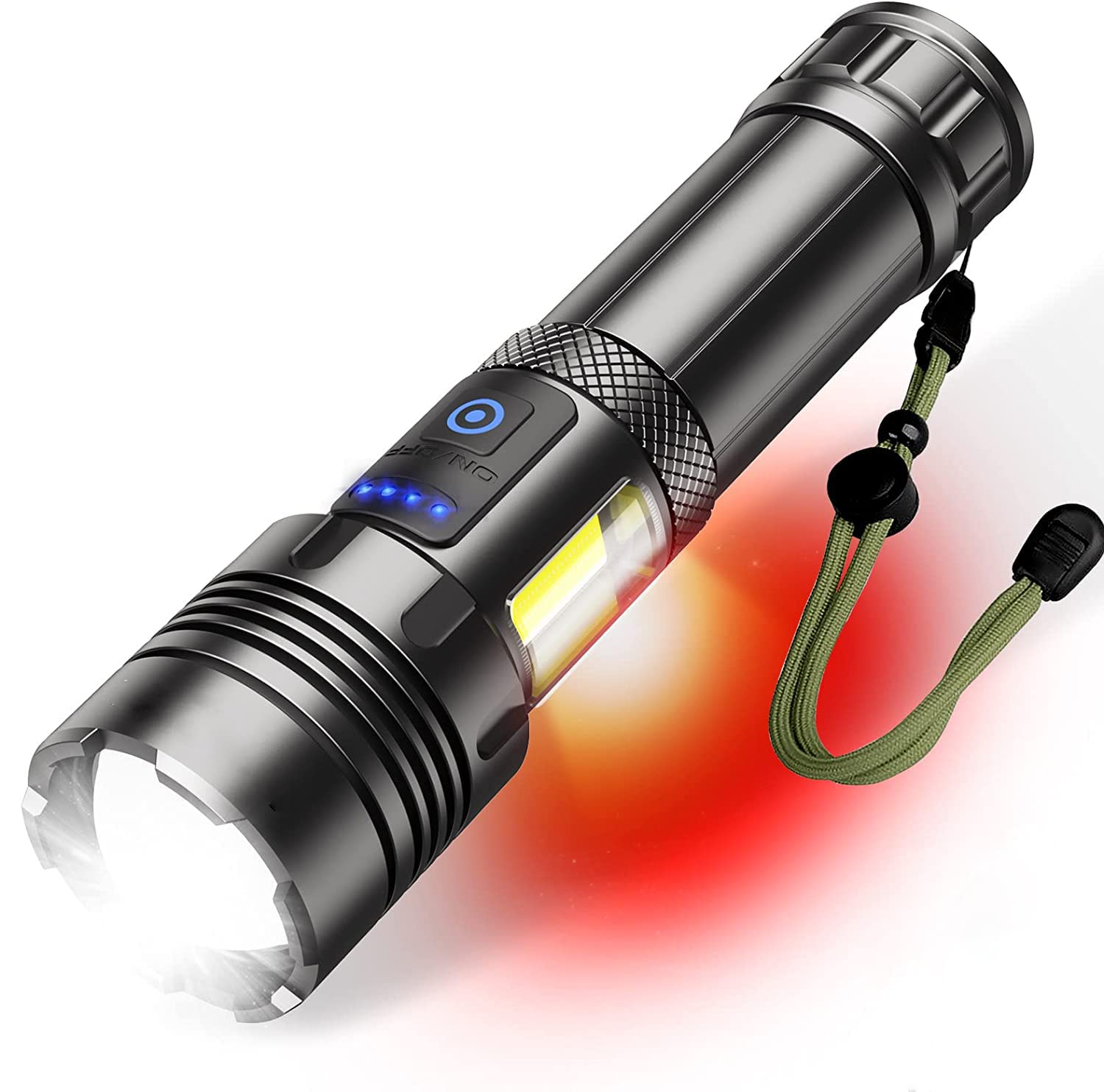 AMERTEER Super Bright Flashlight, 2000 Lumens LED Flashlight, COB Side Torch Light, Waterproof, Rechargeable, Retractable Zoomable Flashlight for Searching, Camping, Hiking