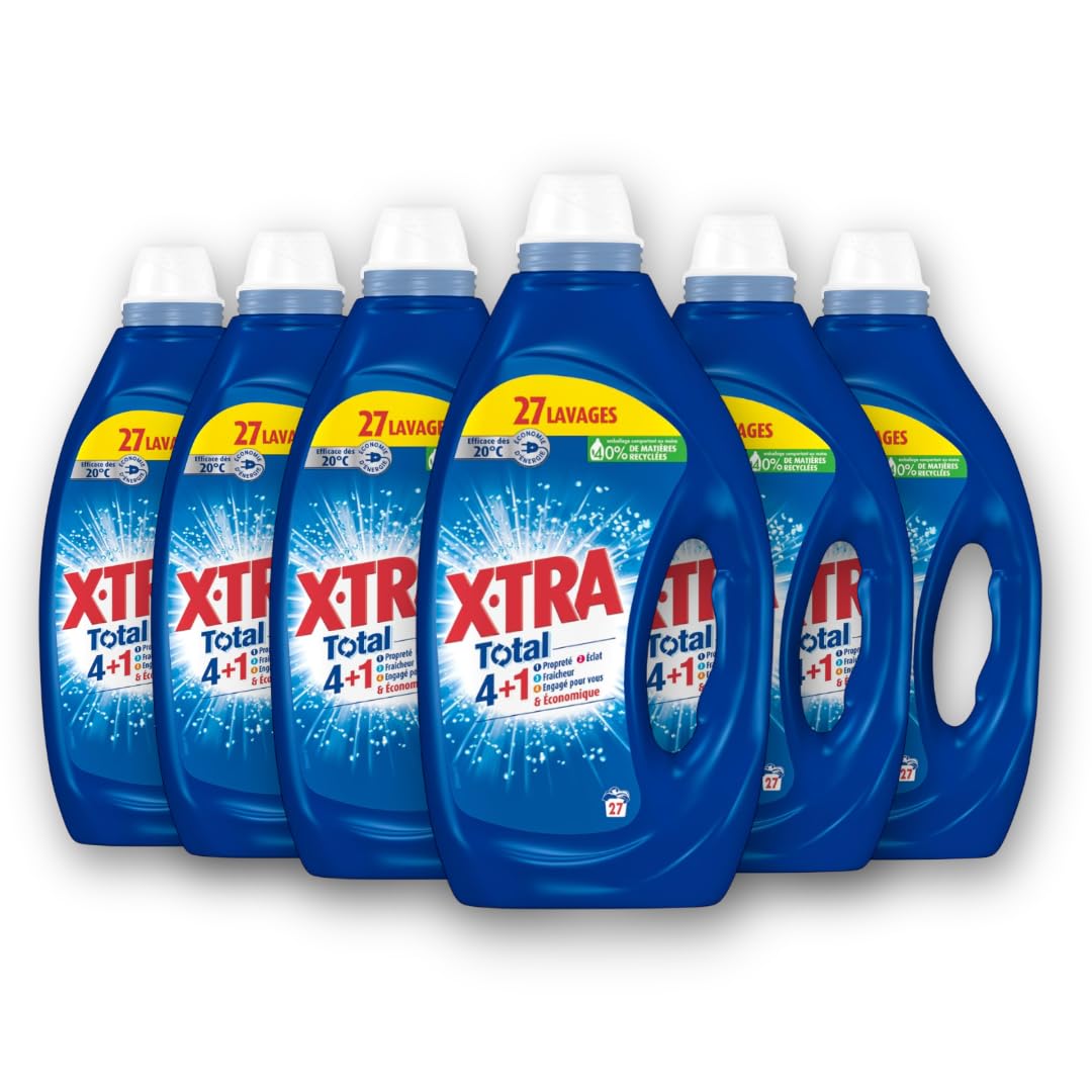 Xtra Total - Lot de 4 Lessives Liquides Efficaces des 20°C - Tous Types de Linge - Propreté - Eclat - Fraîcheur - Econom