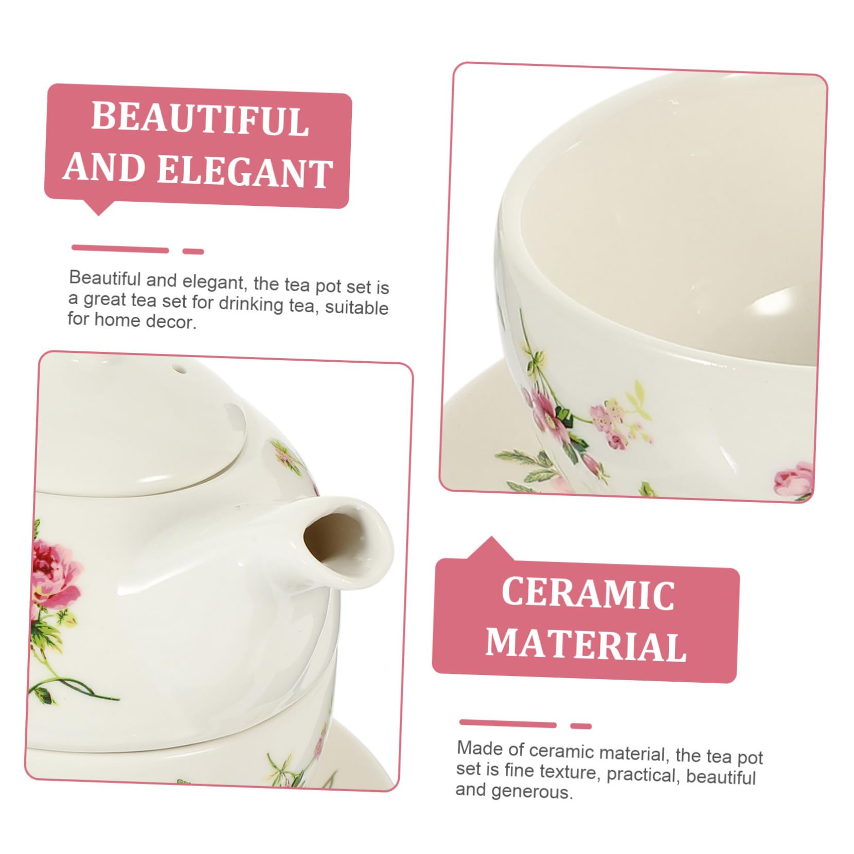 Service à Thé et Tasse en Céramique Blanc, 1 Set, Style Antique
