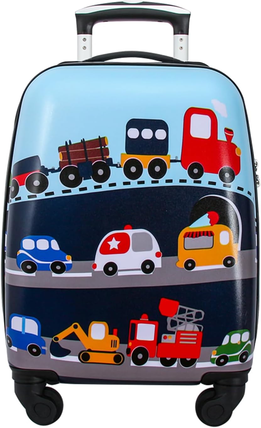 Lttxin Kids Rolling Luggage with Wheels Hard Shell Carry On Suitcase 18 inch for Toddler Boys Veholes