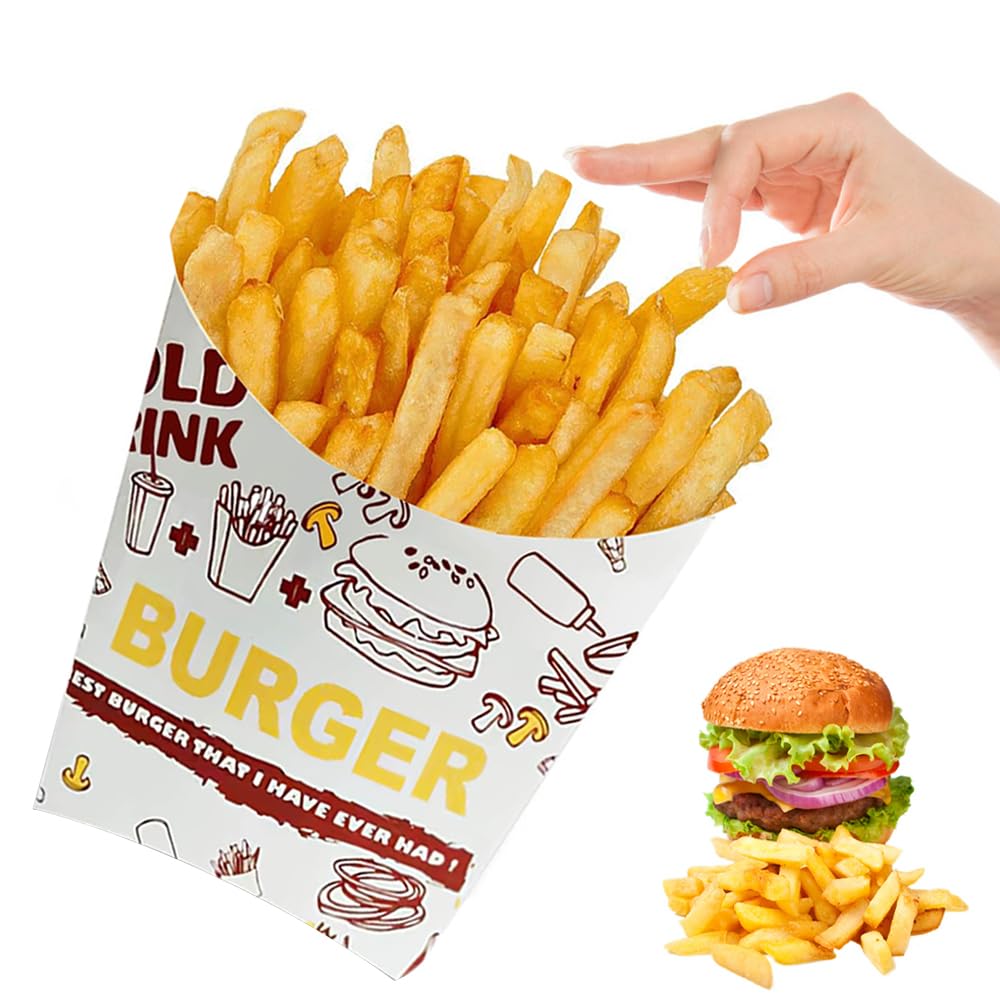 KUIZHENFrench Fries Cups, Pack of 50 Large Chips Boxes, Popcorn Boxes, Snack Containers, Disposable Paper Cups, Suitable for Burgers, Business, Home, Travel, Film, Night Party