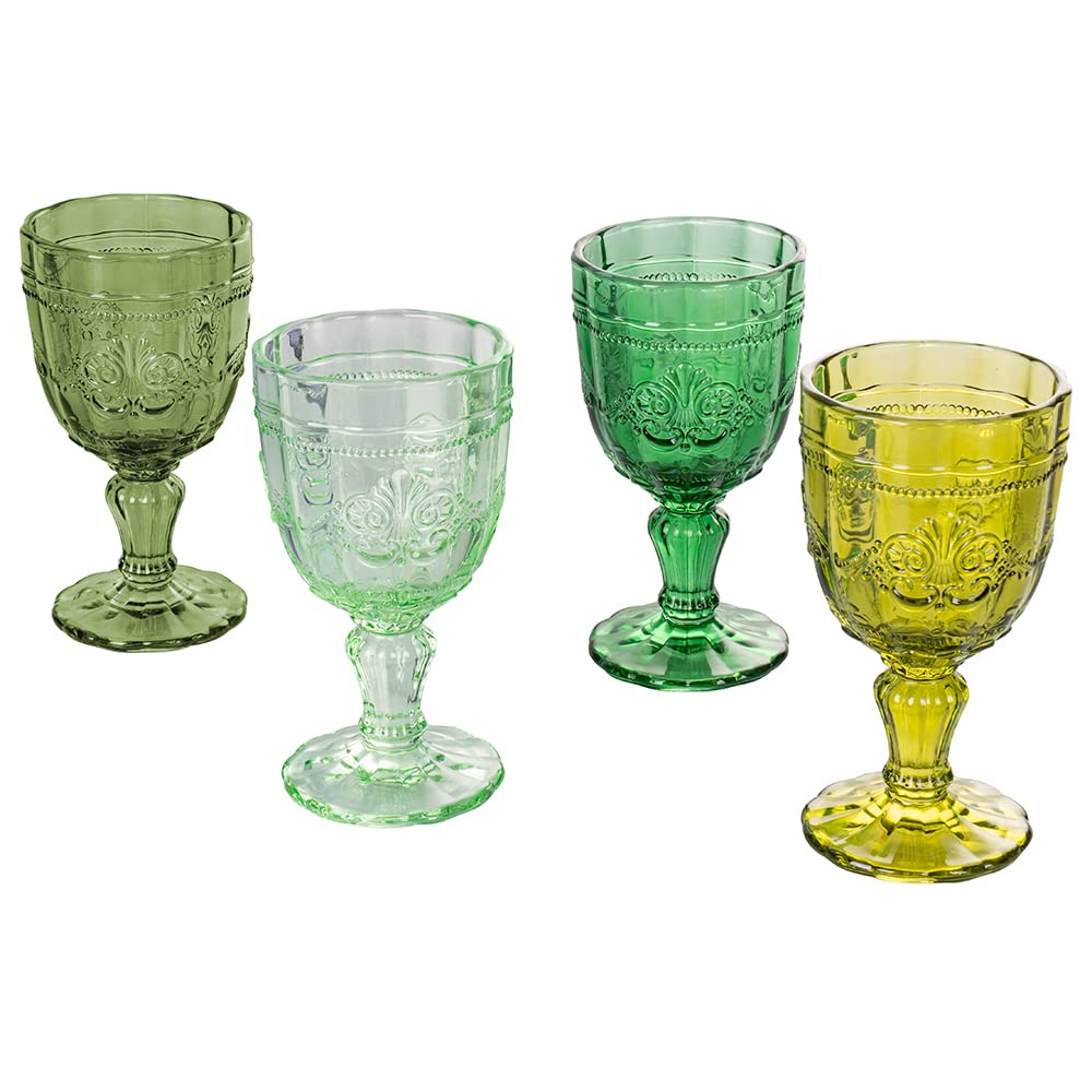 Lot De 4 Verres à Eau Villa D’Este Tivoli 265 Ml – Verre Transparent, Motif Guilloché, Couleur Syrah Greenery, Lavable Au Lave-vaisselle