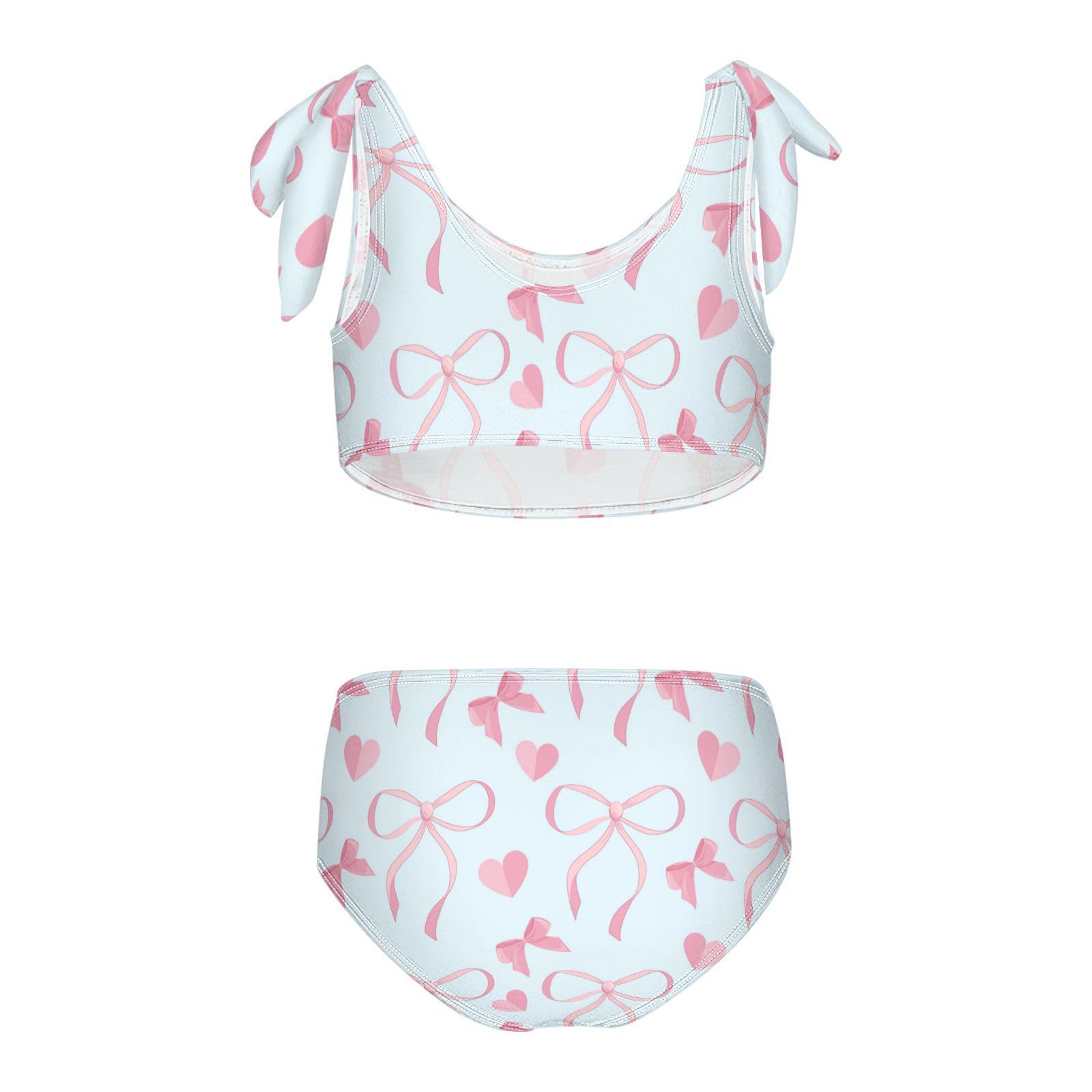 Wusikd Hearts Pink Girls Swimsuits Two Piece Bows Ribbons Swimwear Bikini Set for for Girls Size 5-6T