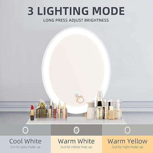 Miniatura 5 de YOURLITE Juego de mesa de tocador de maquillaje con 3 modos de espejo iluminado ajustable, taburete acolchado, tocador para espacio pequeño