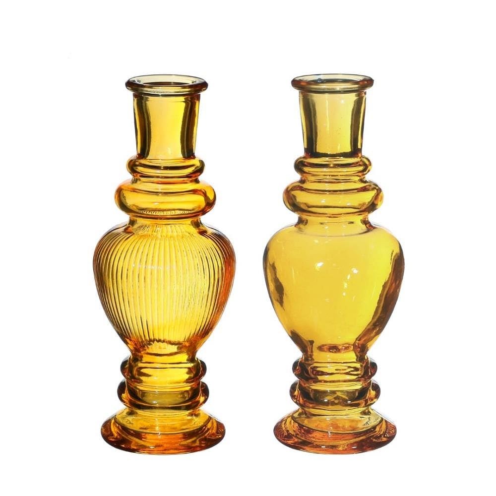 Decor Essentials Candlestick Holder Glass Set of 2 Pair Nordic Taper Quirky Venice (Amber 15cm)