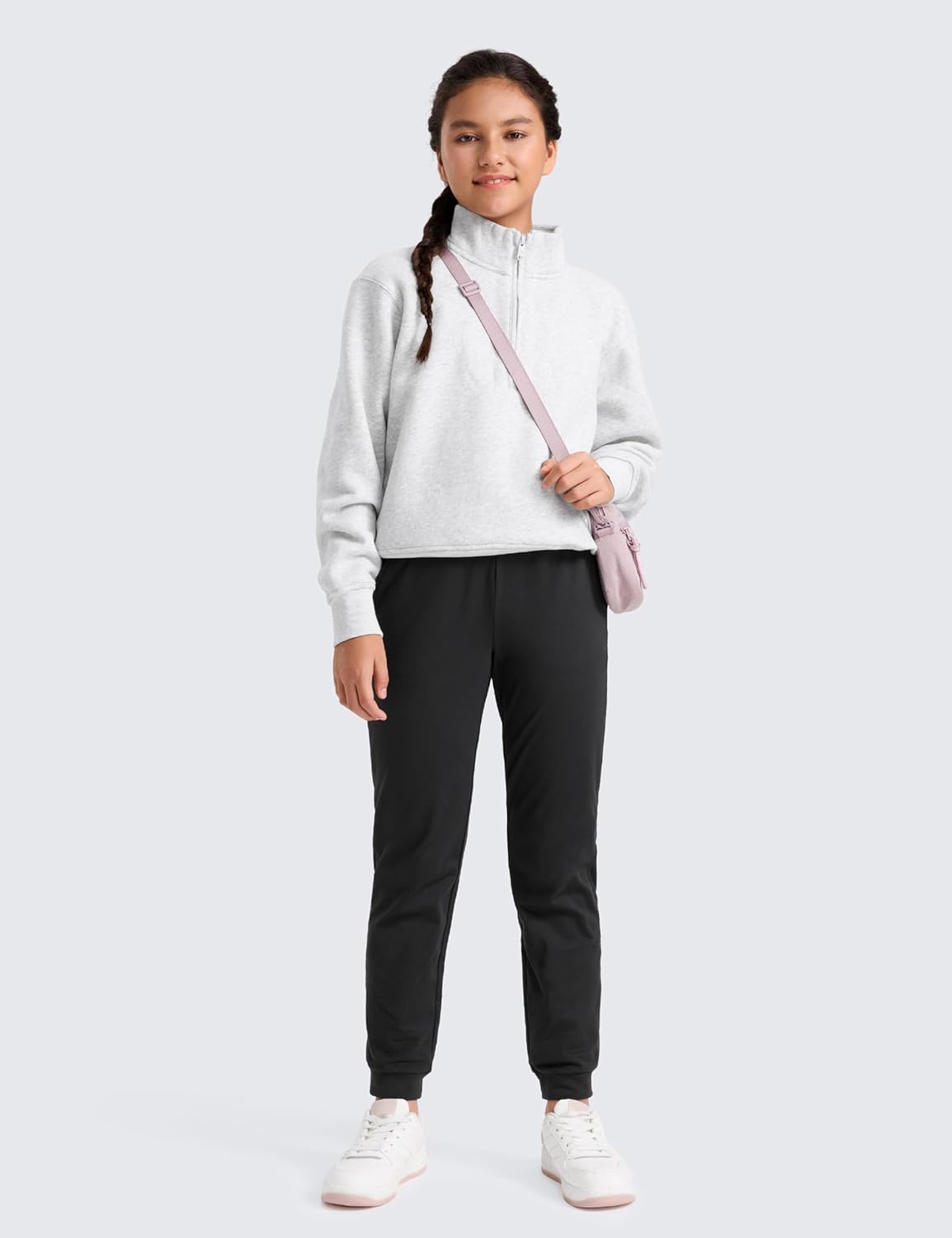 CRZ YOGA Girls Cloud Jersey Casual Joggers - Lounge High Waist Pants with Pockets Drawstring Kids Teen