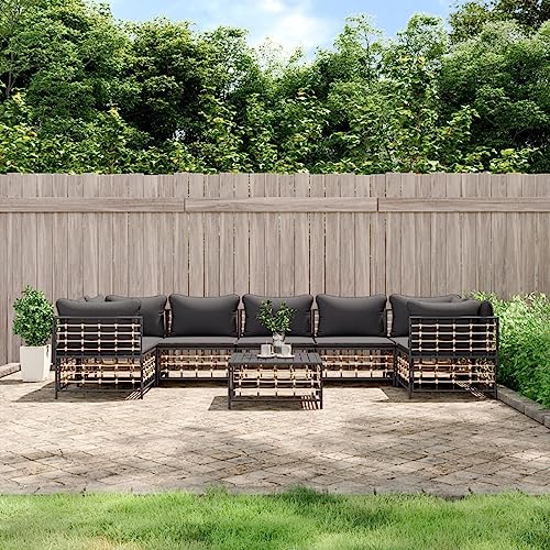 Buzaza Salon de Jardin 8 pcs avec Coussins Anthracite résine tressée,Petit Salon De Jardin Exterieur,Salon Terrasse,Hesperide Salon Jardin