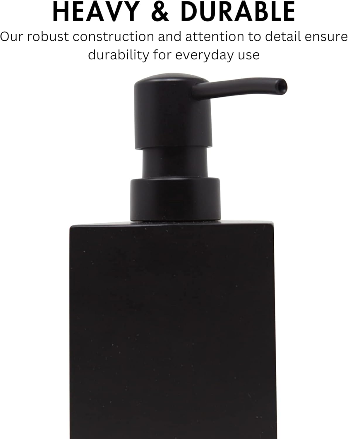 Matte Black Square Soap Dispenser for Kitchen & Bathroom – 15 oz Refillable Resin Pump Bottle for Dish Soap, Hand Soap, Shampoo, Conditioner – Modern Countertop Dispenser with Non-Slip Protective Pads - Image 5
