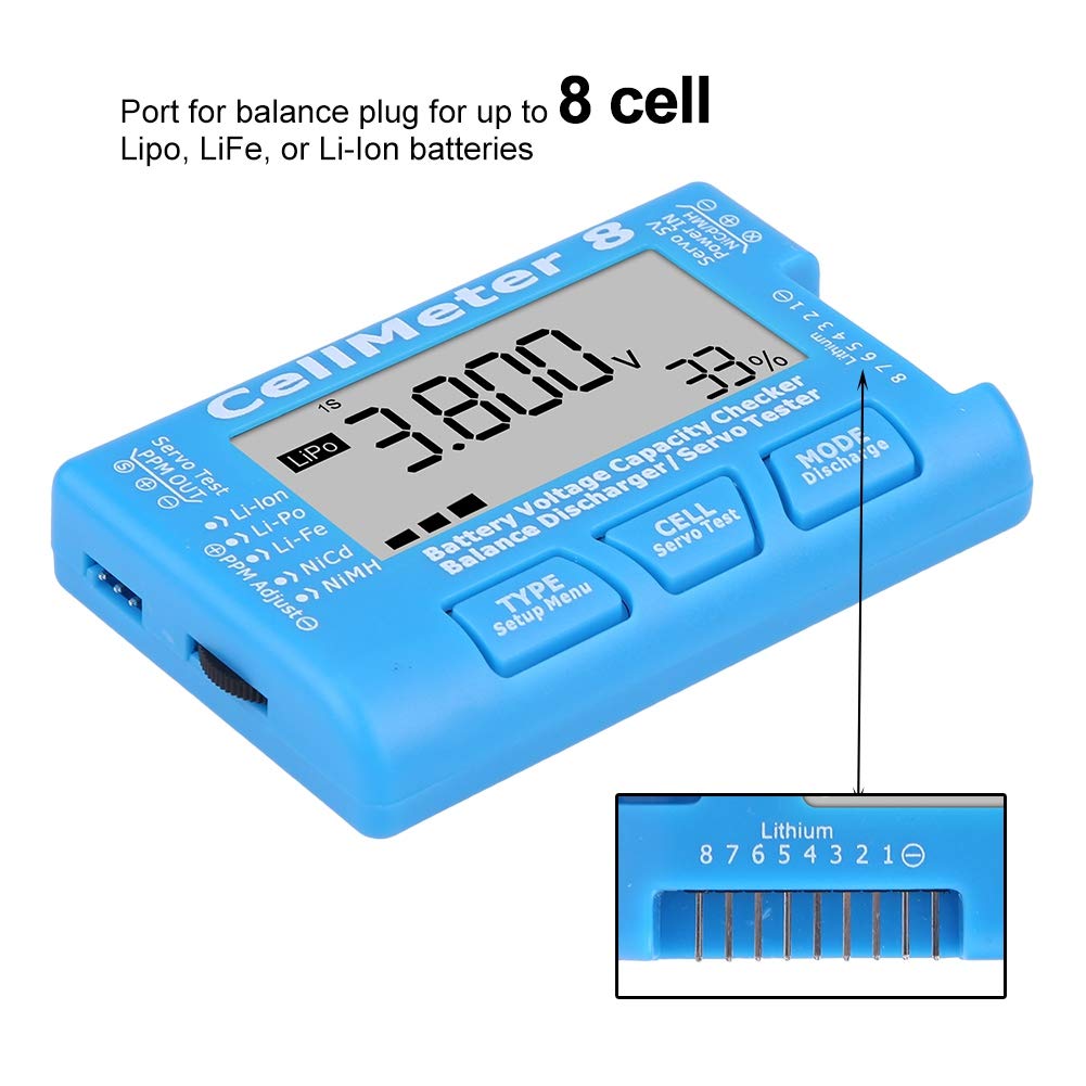 Cyfrowy kontroler akumulatora, CellMeter 8 Tester serwo LiPo Li ION