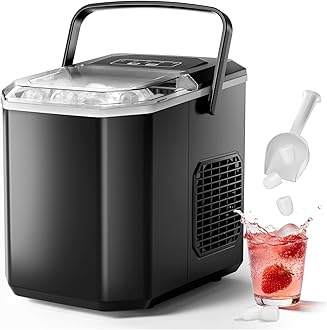Portable Ice Maker Countertop, Dual-Size(Large/Small) Ice Machine with Self Cleaning, 1.5 Water Tank with Ice Scoop & Basket,9 Cubes in 6 Mins, 12Kg/24h, for Home/Kitchen/Office/Bar, Black