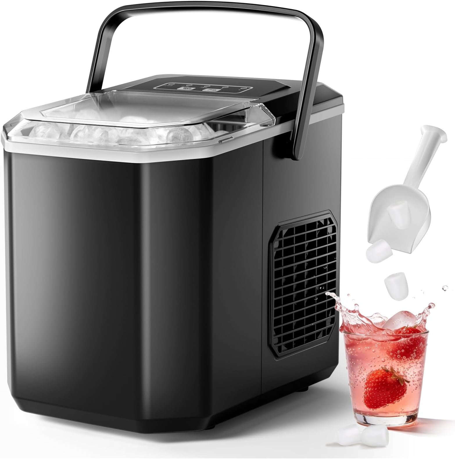 Portable Ice Maker Countertop, Dual-Size(Large/Small) Ice Machine with Self Cleaning, 1.5 Water Tank with Ice Scoop & Basket,9 Cubes in 6 Mins, 12Kg/24h, for Home/Kitchen/Office/Bar, Black