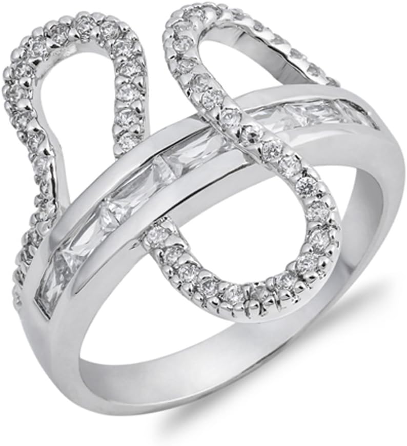 White CZ Wave Criss Cross Swirl Ring New .925 Sterling Silver Band Sizes 5-9