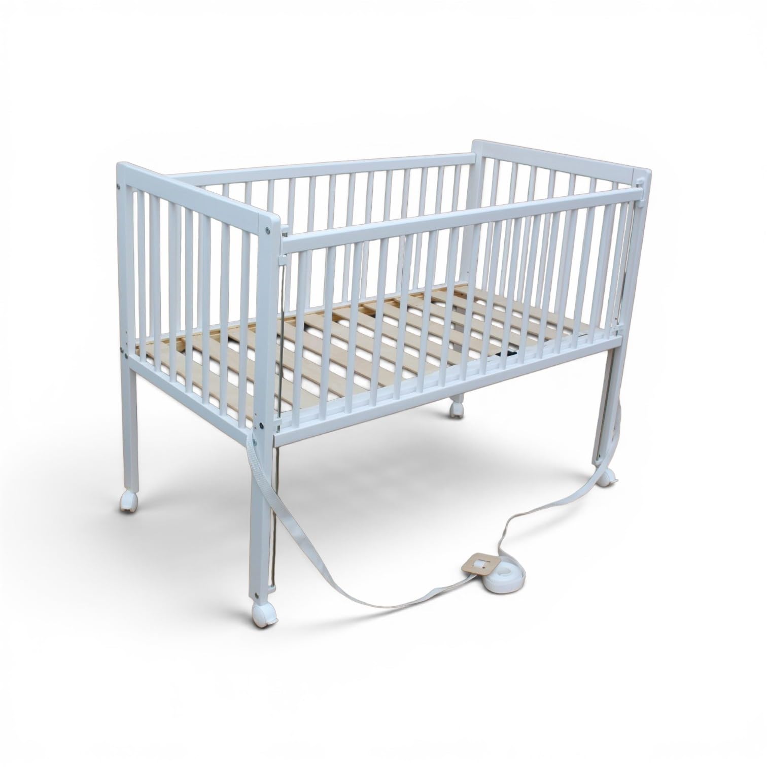 Micoland Kinderbett/Beistellbett/Babybett 2in1 120x60 cm mit Gurt weiß | als Beistellbett und Stubenwagen nutzbar