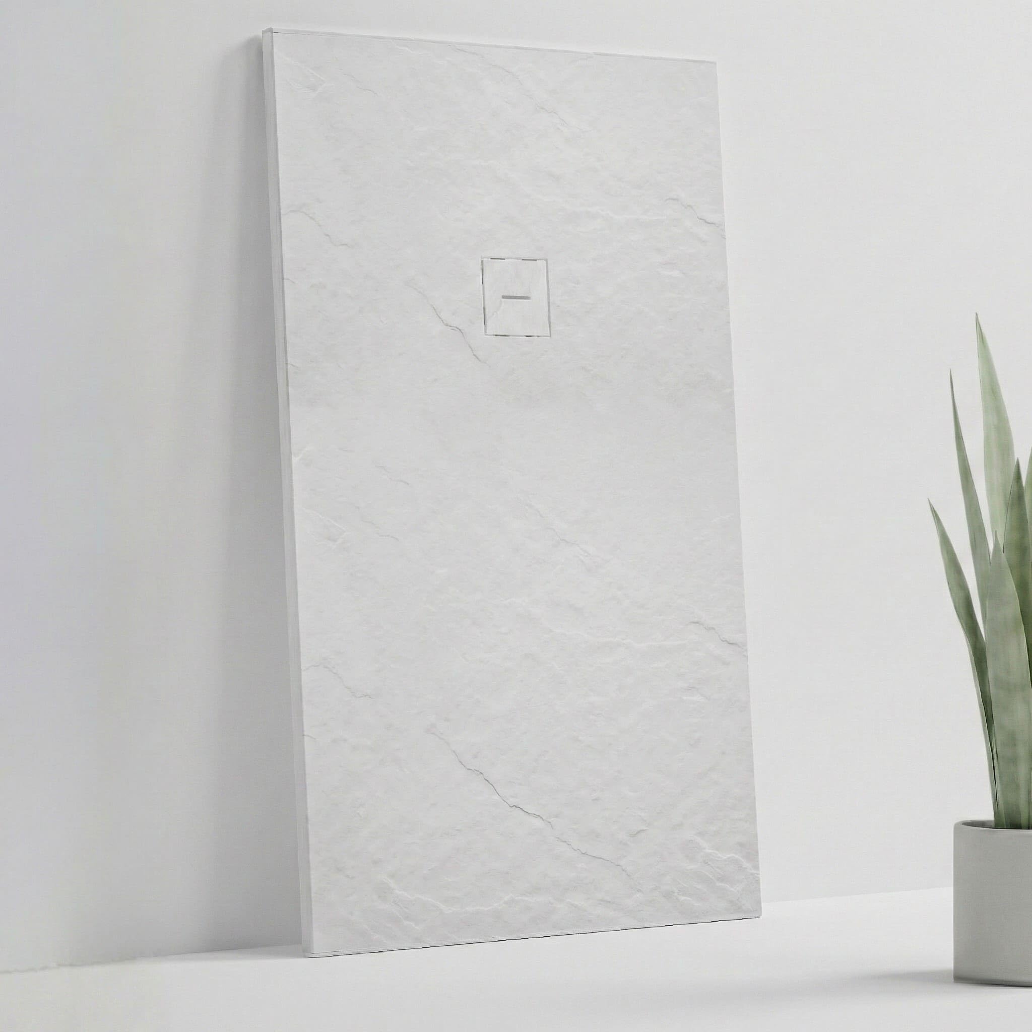 SOULHOME Plato de Ducha Irrompible y Ultraligero Pizarra - 180x80 cm BLANCO | Nueva Tecnología de Resina-Fibra, Antideslizante C3, Extraplano, Incluye Válvula desagüe y Rejilla mismo Color, Recortable