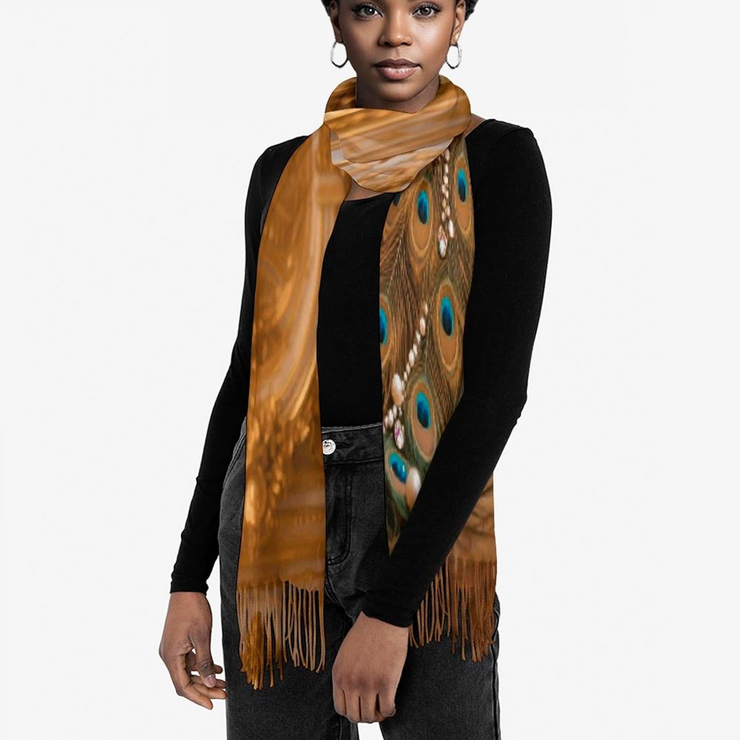 Jeweled Peacock Scarf for Women Men Classic Fashion Blanket Scarves Soft Cashmere Feel Scarf Cold Weather Warm Long Shawl Winter Large Scarves Classic Blanket Scarfs Thick