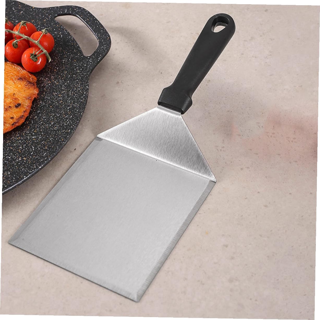 Stainless Steel BBQ Grill Tool with Ergonomic Spatula Burger Press Basting Brush and Oil Paper for Outdoor Grilling Camping and Barbecue Cooking Enthusiasts