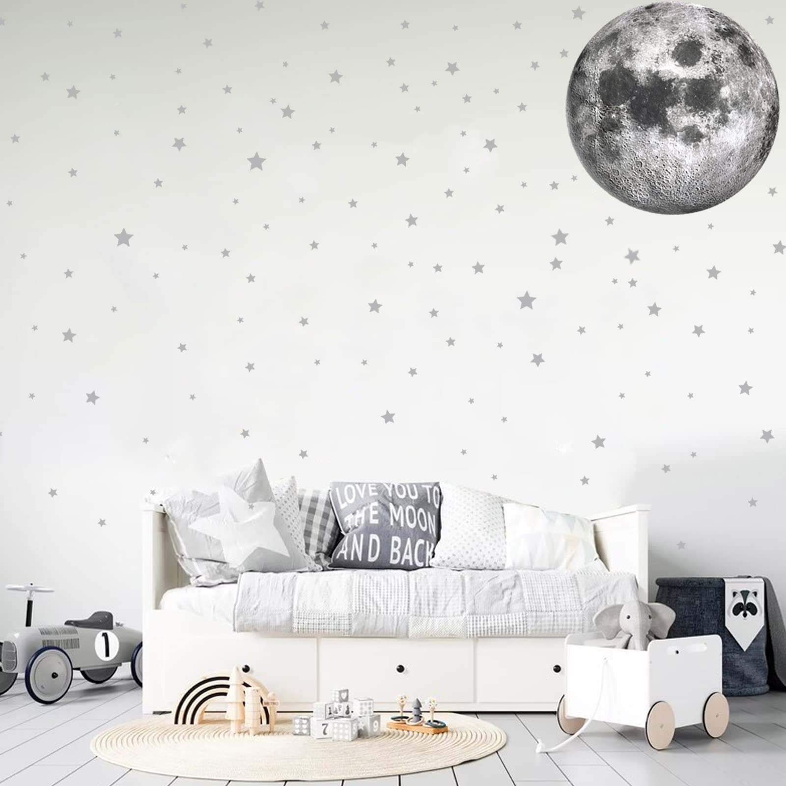 Autocollants muraux lune étoile gris en vinyle chambre bébé fille garçon décoration