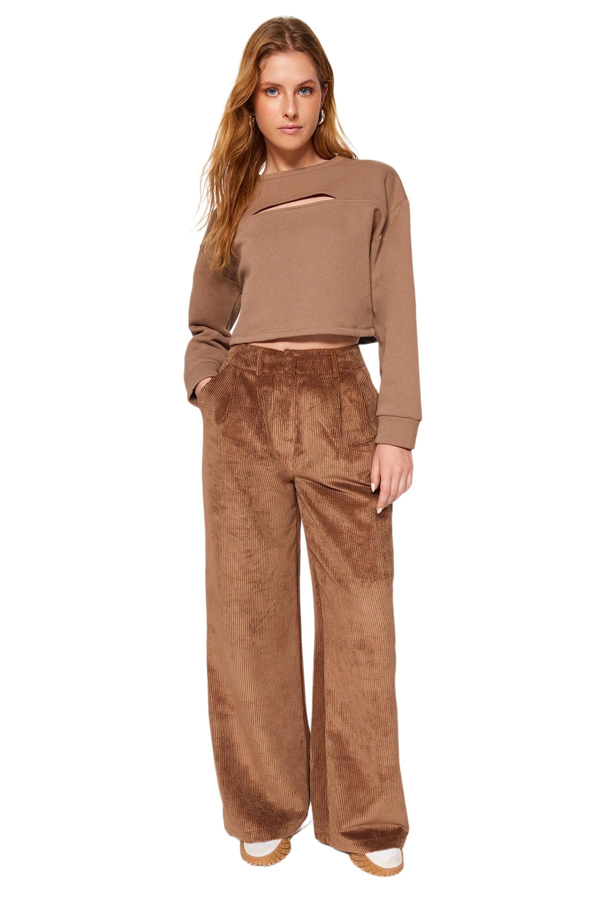 Trendyol Damen Mink Gerade Hohe Taille Hose