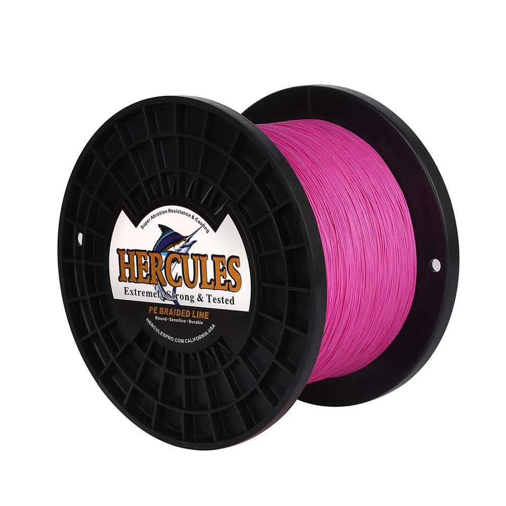 Hercules Braided Fishing Line 1500m 1640yds 10lbs-200lbs Pe Superline 8 Strands (Pink 200lb/90.7kg 0.75mm)