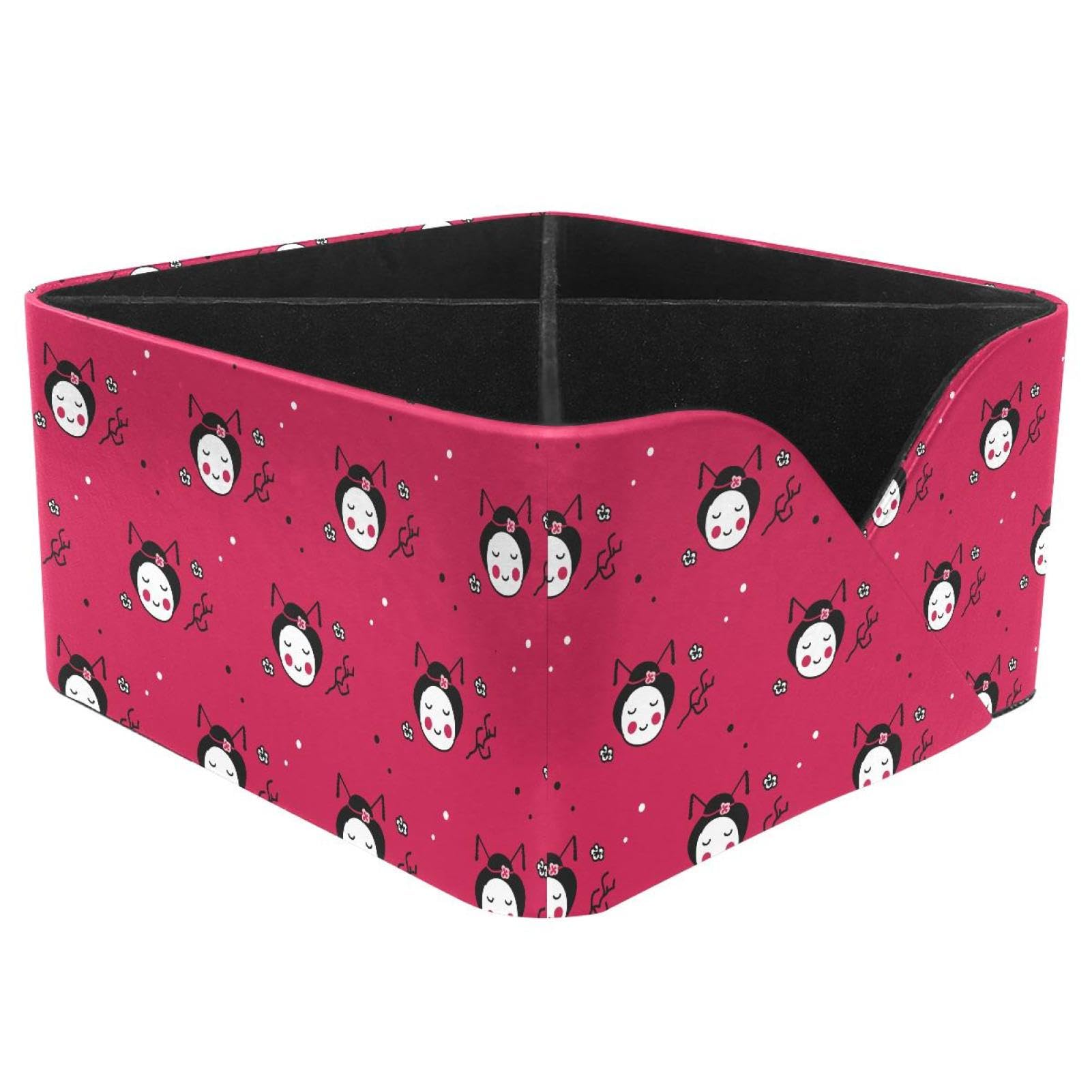 KengjuTesu Doodle Geisha Patterns Desktop Organizer Pen Holder, Rectangular Pencil Cup for Office, Study and Makeup Stations