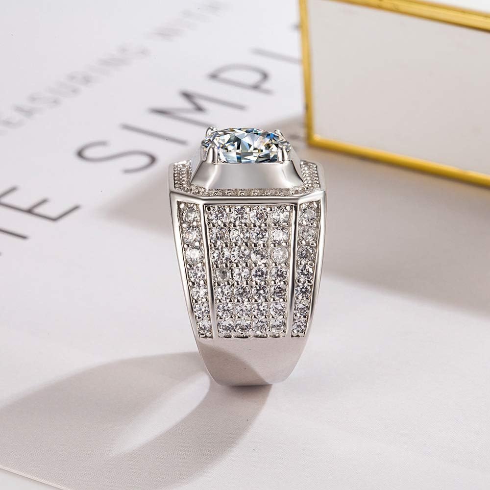 Dankadi Noble Men's 925 Silver Ring-Square Cubic Zircon Inlaid-Classic Ring-Fashion Silver Jewelry-Party Accessories 8-13# - Image 9