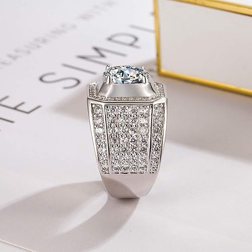 Vista 9 de Dankadi Noble - Anillo de plata 925 para hombre, cuadrado con incrustaciones de circonita cúbica, anillo clásico, joyería de plata de moda