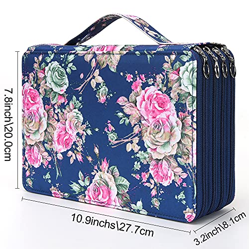 Image of Vomgomfom 200 Slots Pencil Case 4-Layer PU Leather, Handle, Blue Rose