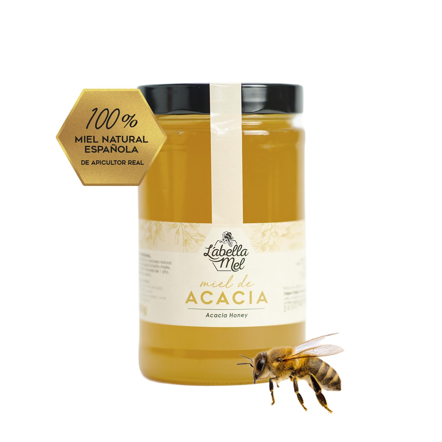 L'Abella Mel | Miel de Acacia 100% Natural y Pura | Miel Pura de Abeja Sin Pasteurizar Ni Aditivos | Recolección Manual Directa del Apicultor | Apiarios Artesanos Europeos | 1 kg