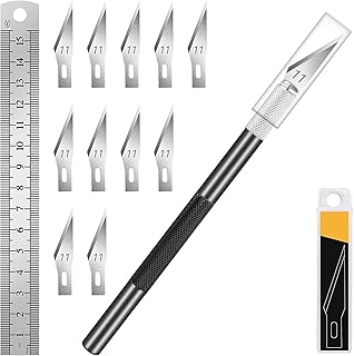 DIYSELF 1 Pcs Exacto Knife with 11 Pcs SK5 High Carbon Steel Exacto Blades Kit, Precision Craft Hobby Knife, 1pcs Steel 15cm Ruler for Art, Scrapbooking, Stencil (Black)