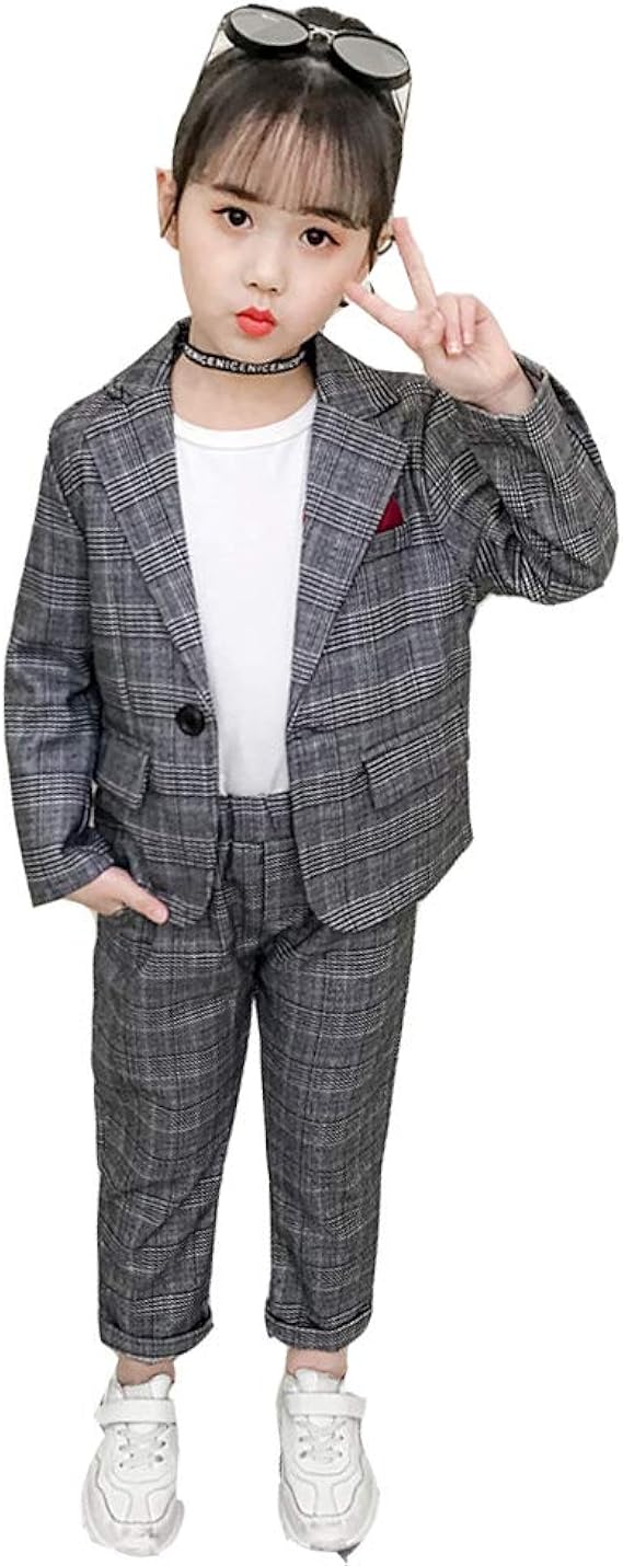 Amazon Ymgot キッズ フォーマルスーツ 女の子 パンツセットアップ 子供服 スーツ チェック柄 入学式 卒業式 結婚式 150cm フォーマル 通販