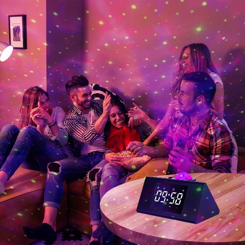 Miniatura 3 de Reloj despertador de proyección de estrellas con altavoz Bluetooth, luz nocturna de proyección de galaxia para dormitorio, ruido blanco y radio,