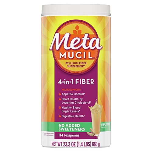 Metamucil, Psyllium Husk Powder, Unflavored with No Added Sweeteners, 114 Servings, 4-in-1 Fiber Supplement, Daily Psyllium Husk Fiber Powder Help Support Digestive Health by Promoting Regularity*