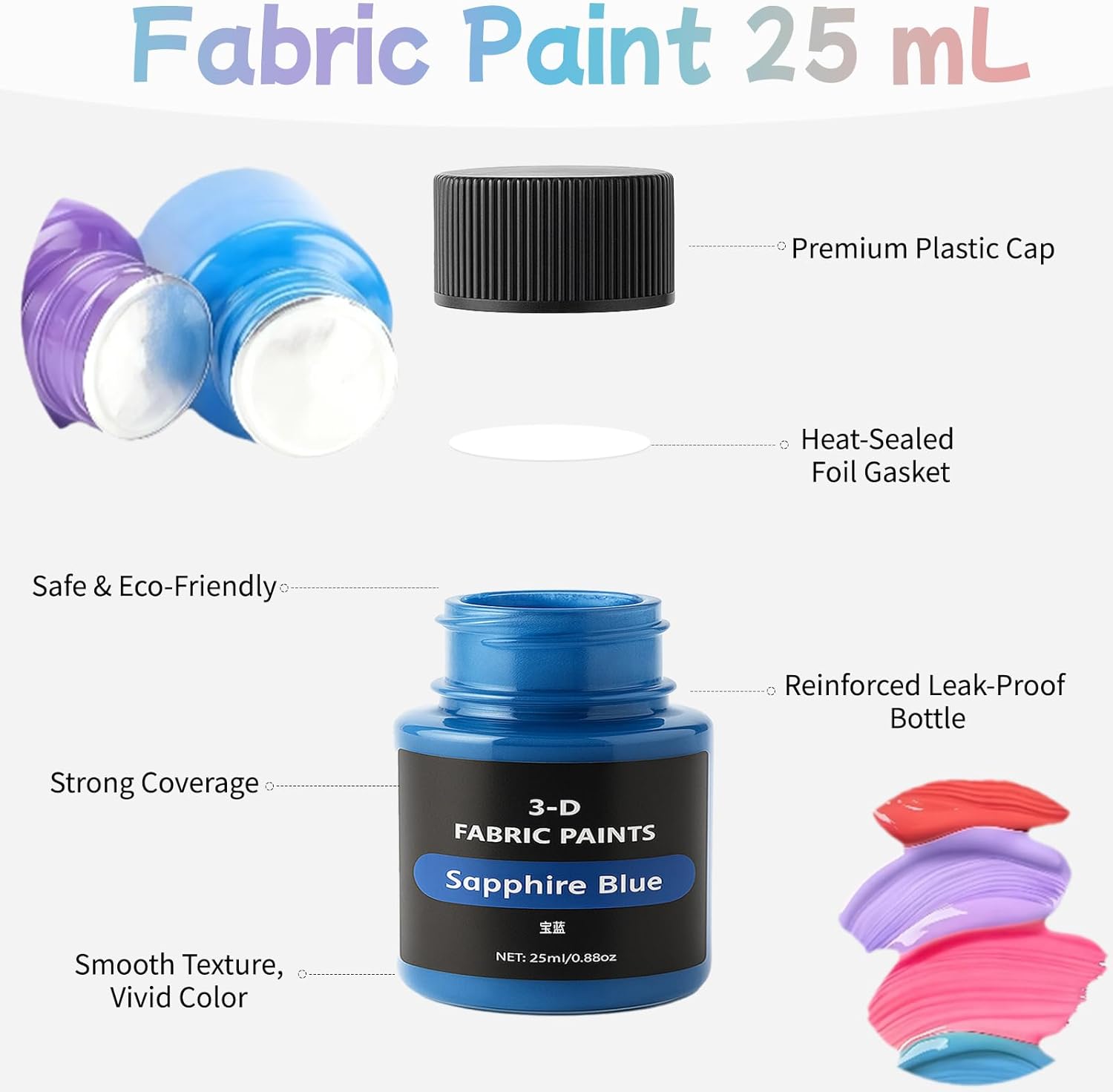 Fabric Paint Set, 24 Vibrant Colors Permanent Textile Paint (25ml/0.88oz) with Brushes & Stencils, Non-Toxic Fabric Paint for T-Shirts, Bags & DIY Art Projects