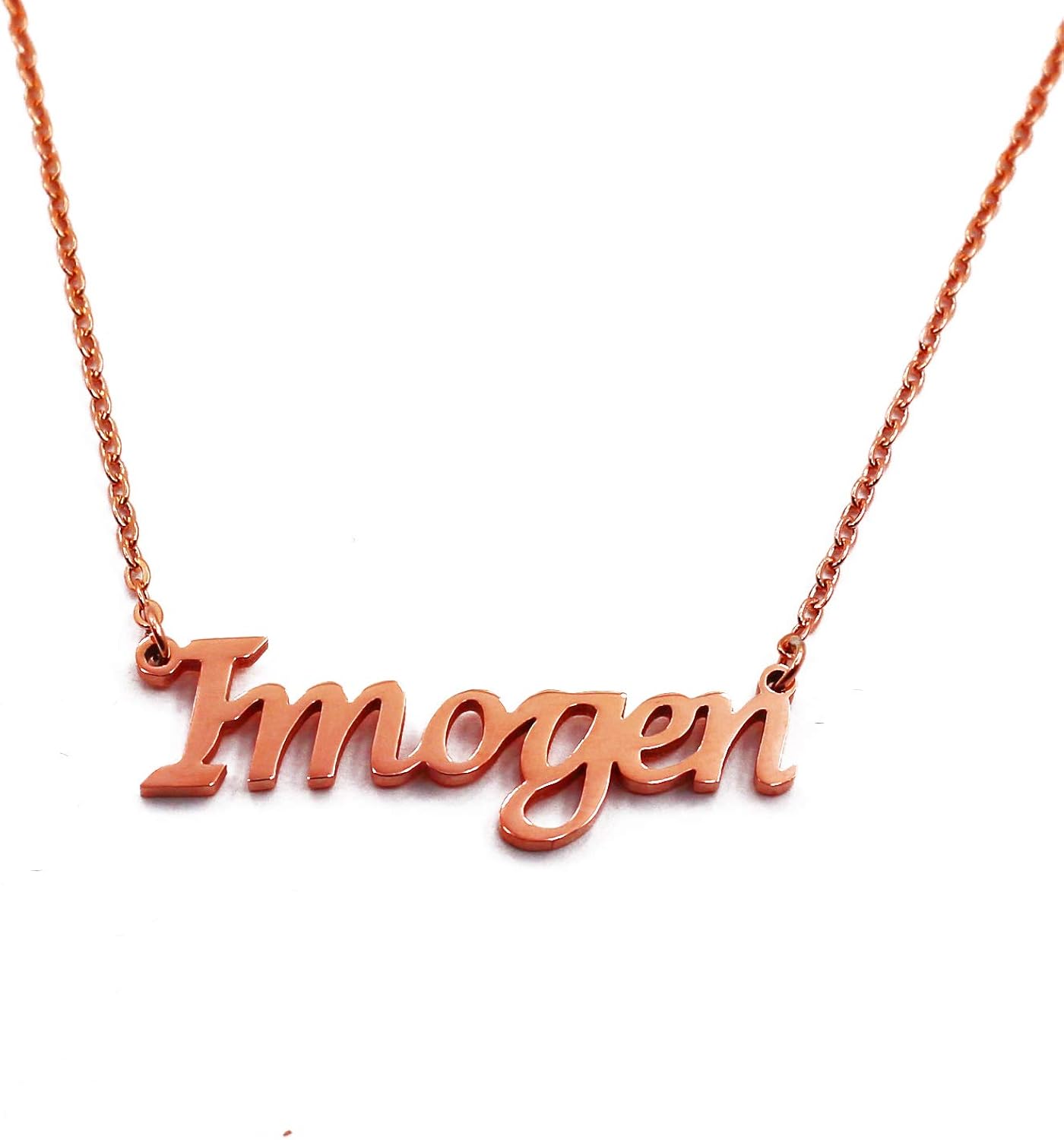 Kigu Imogen Personalised Name Necklace 18ct Rose Gold Plated, Custom Dainty Name Pendants, Jewellery for Ladies Girlfriend
