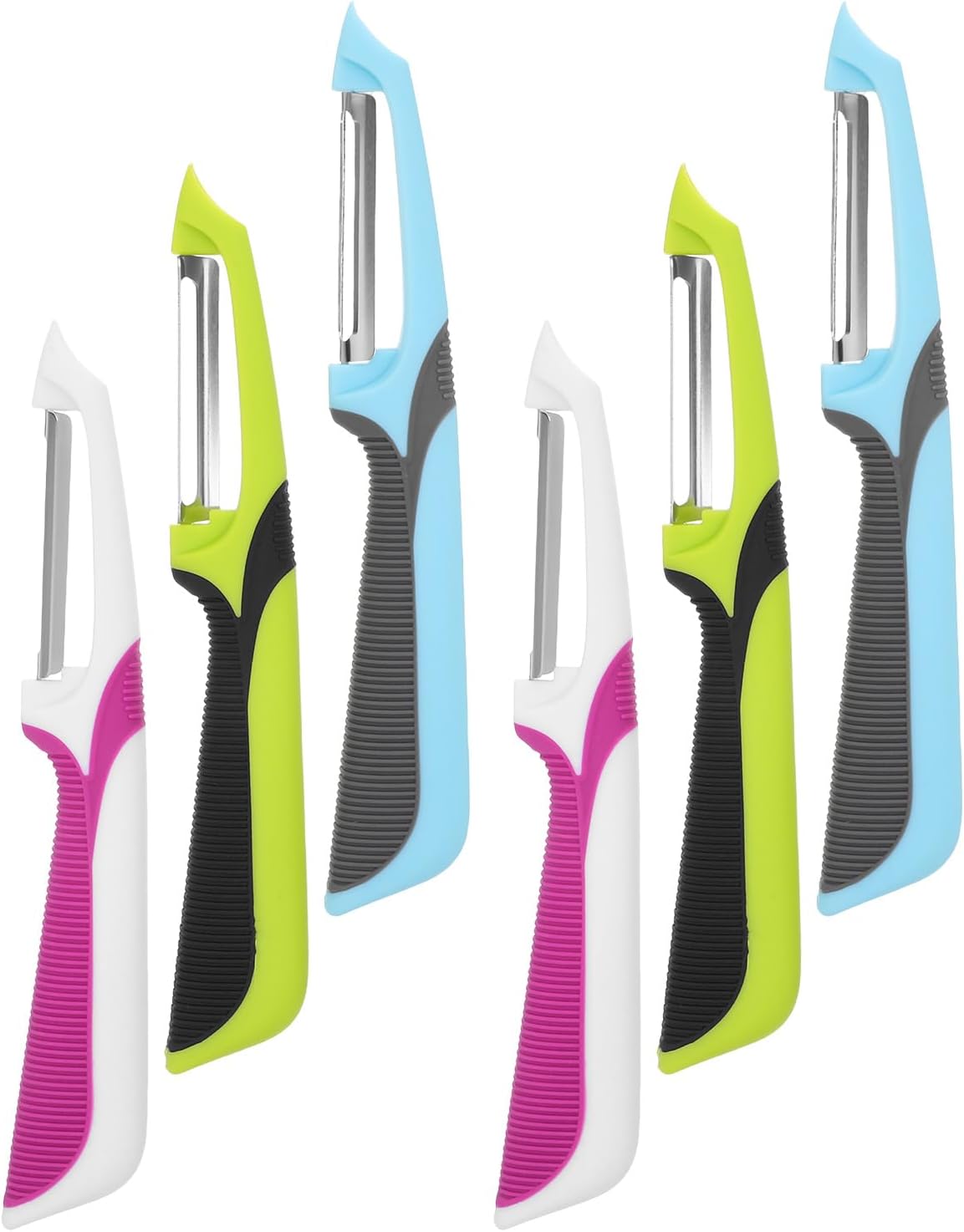 6pcs Kitchen Vegetable and Fruit Peelers Set with Ergonomic Handles, Portable Potato Skin Removers for Carrot Cucumber Orange, Multi-color Manual Peeling Tools for Home and Camping