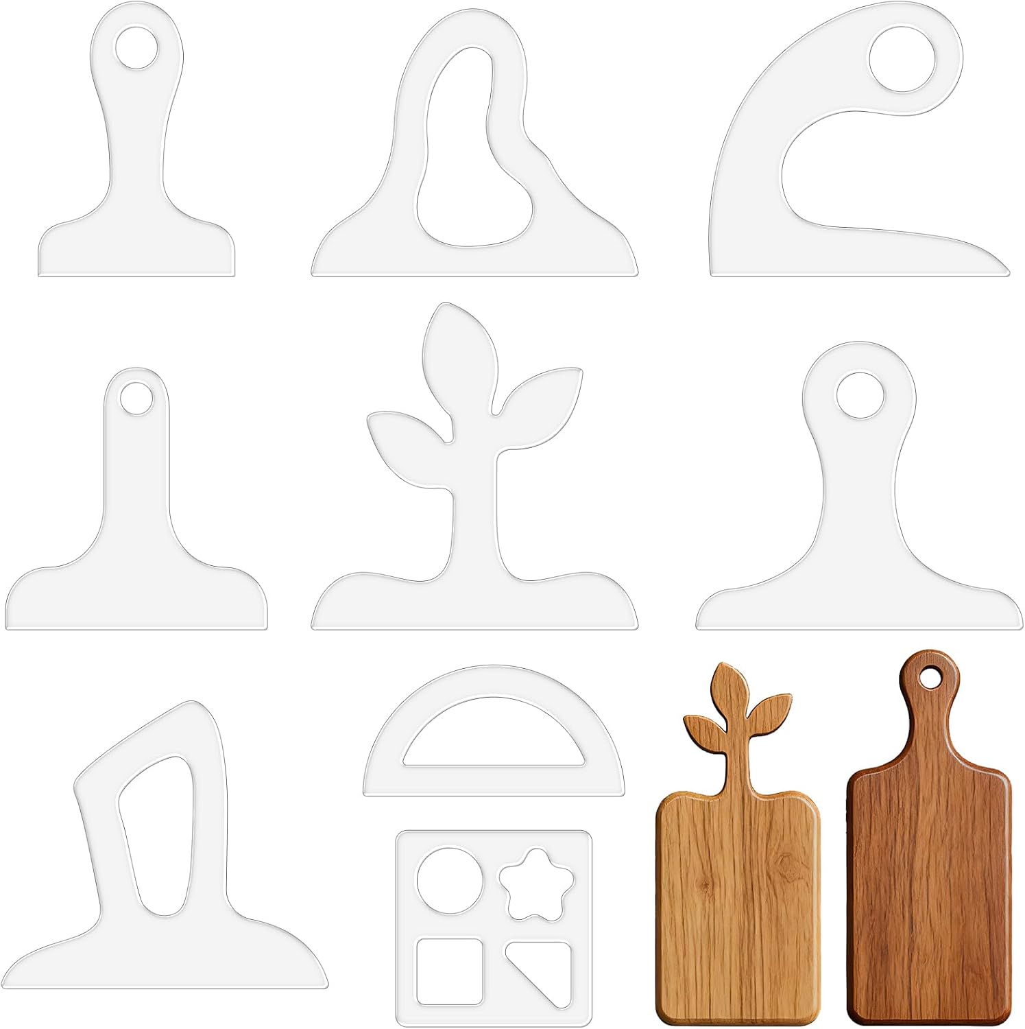 9pcs Router Templates for Woodworking Acrylic Charcuterie Board Handle Template Transparency Cutting Board Template Angled Curvy Tracing Stencils Guide Tools for Kitchen