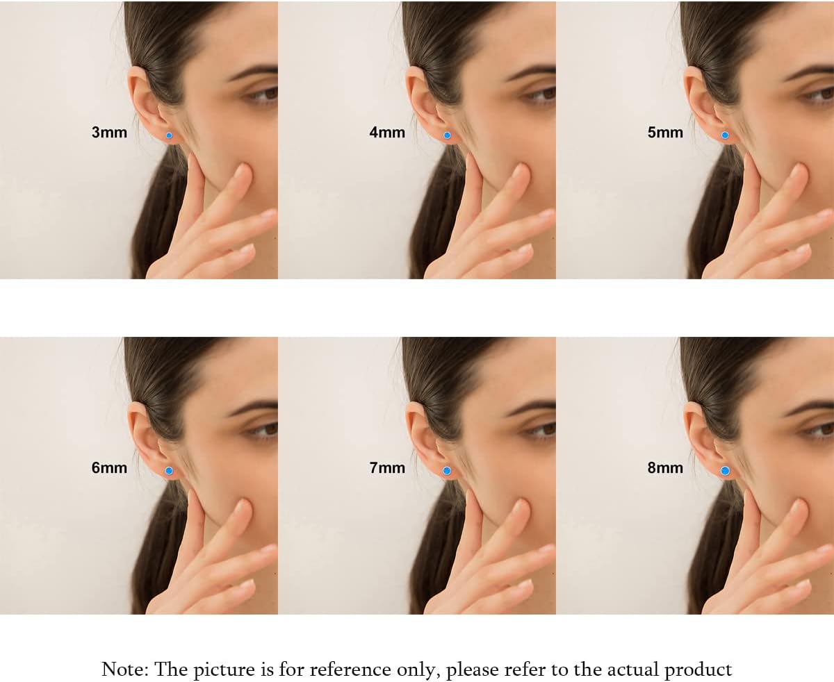 White Gold Plated Sterling Silver Opal Stud Earrings 3mm-8mm Options, Simulated Opal Dot Studs Hypoallergenic Jewelry - Image 5