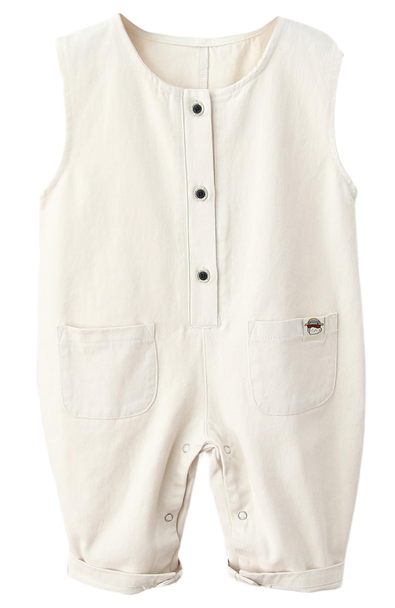 Infant Newborn Baby Boys Girls Cotton Romper Summer Fall Jumpsuit Sleeveless Scoop Neck Overalls Clothing Set with Pockets Beige 6-9 Months