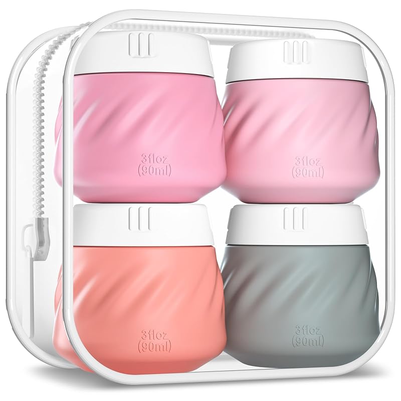 Gemice Frascos de Silicone para Cosméticos com Tampa e Nécessaire Transparente, Pacote com 4