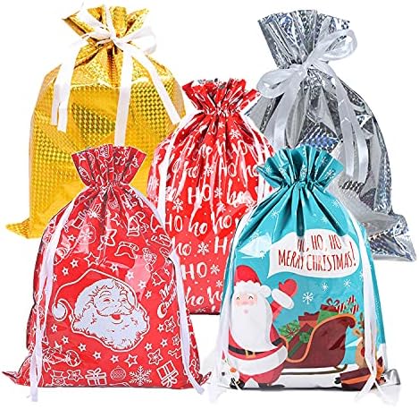 OTMVicor 5PCS Christmas Bags,32 * 24cm Christmas Drawstring Bags with 5 Designs,Drawstring Gift Bags for Party