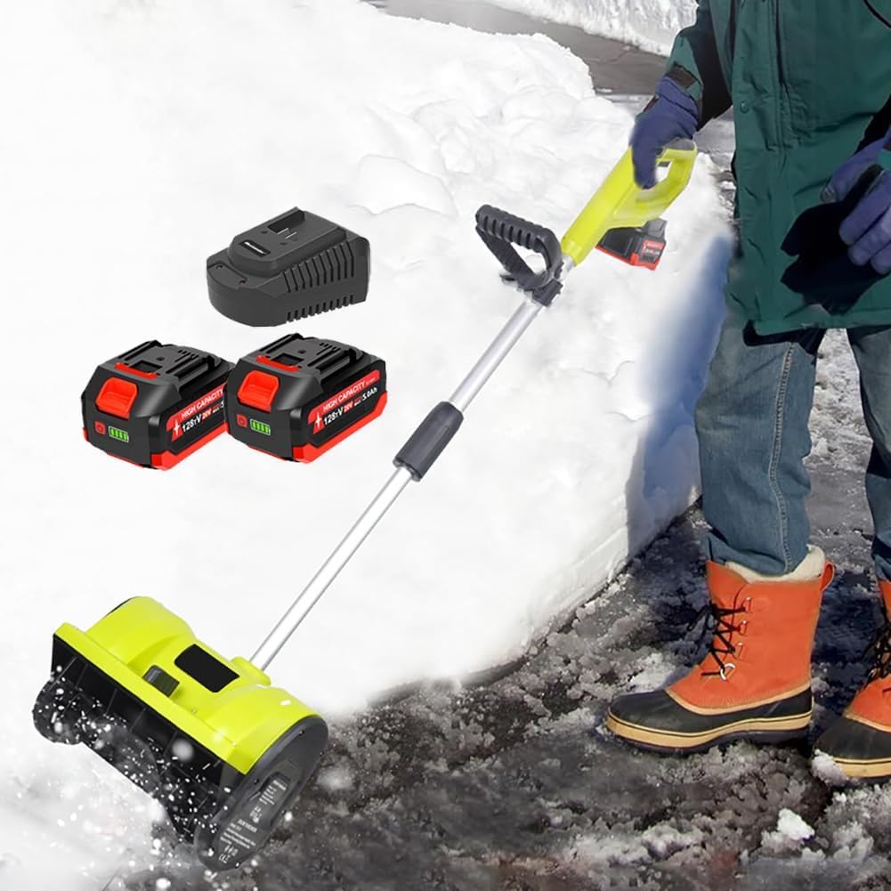Pala da neve elettrica senza fili con direzione regolabile, alimentato a batteria, ricaricabile con 2 batterie agli ioni di litio, distanza di lancio 8 m