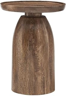 Modway Holloway Solid Mango Wood Side End Table in Walnut – Contemporary Wooden Accent Table for Living Room – Small Round Plant Stand or Pedestal Drink Table