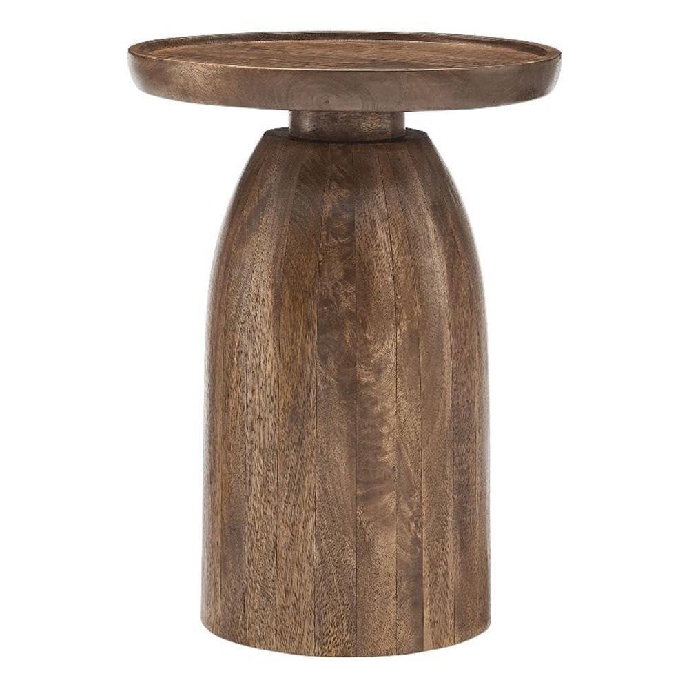Modway Holloway Solid Mango Wood Side End Table in Walnut – Contemporary Wooden Accent Table for Living Room – Small Round Plant Stand or Pedestal