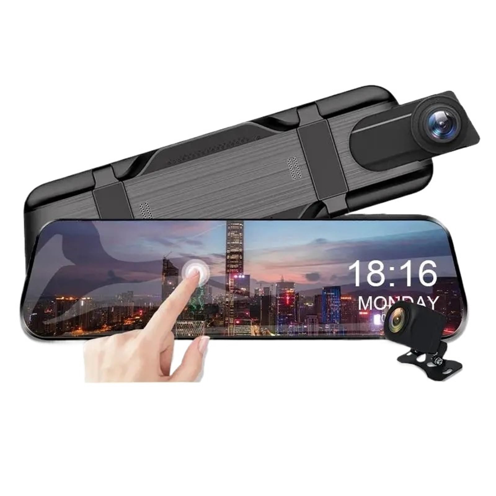 Kamera samochodowa, Kamera Na Deskę Rozdzielczą 1080P W Lusterku WIFI Podwójny Obiektyw Wideorejestrator Samochodowy, dla samochodów